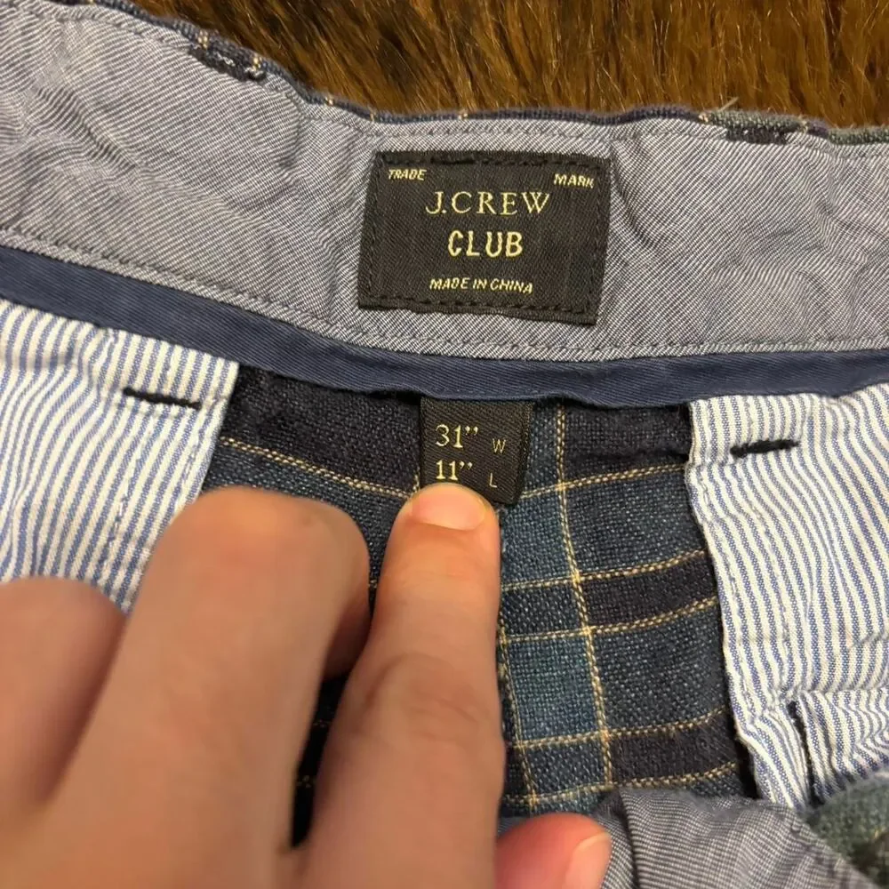 Vintage J.Crew Club chino shorts w/ a navy blue and green tartan plaid Size 31
